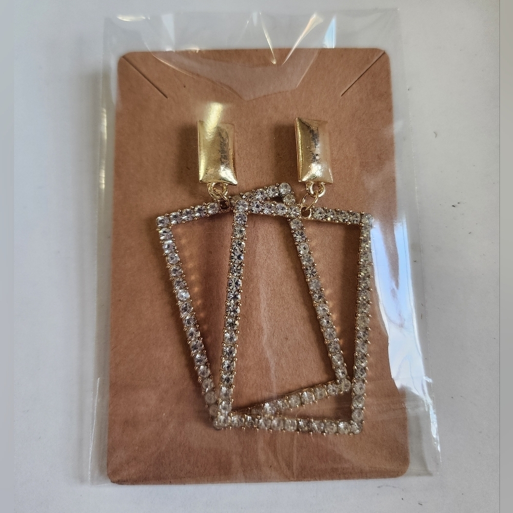 Gold And Silver Rectangular Dangling Earrings - image 7
